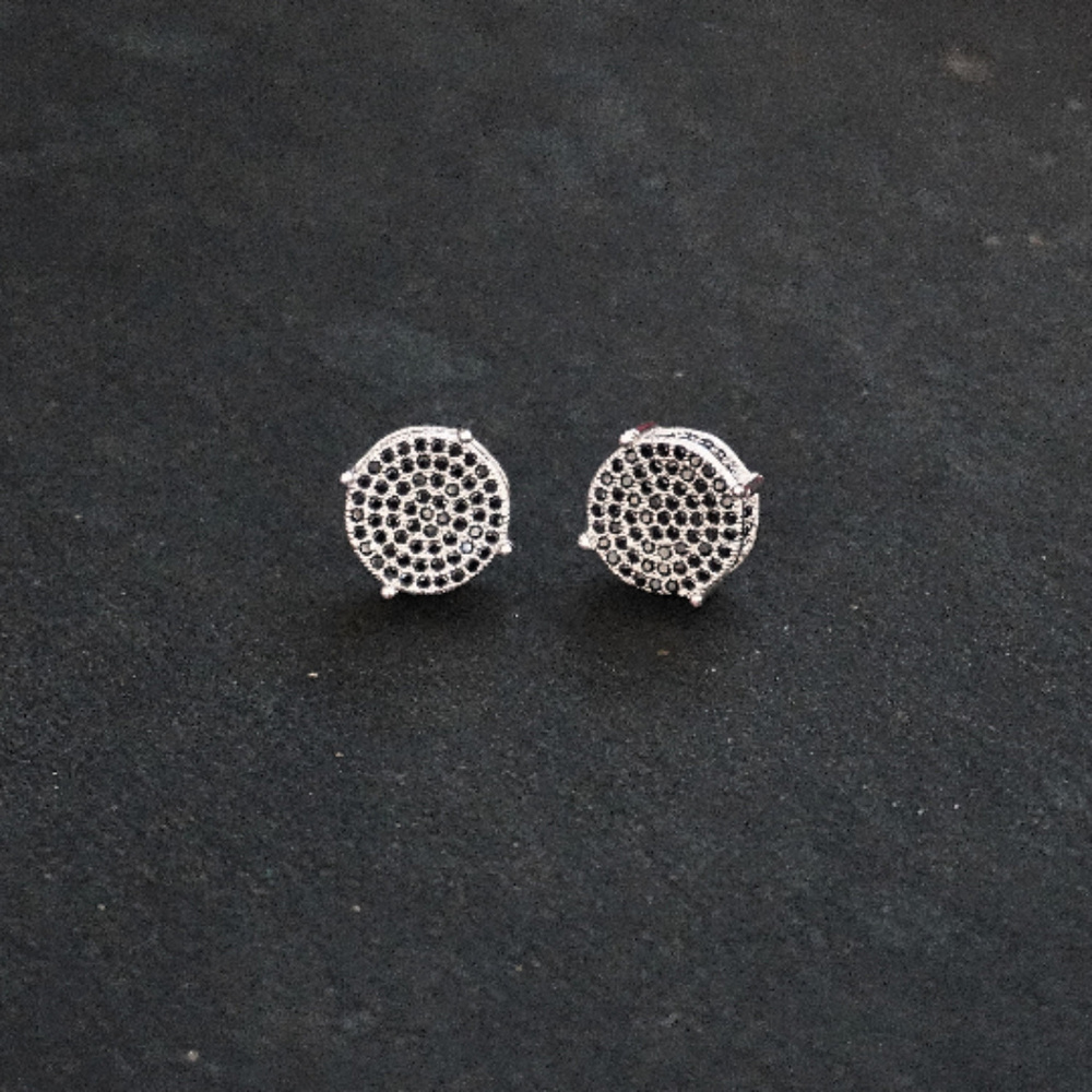 Silver Men's Black on Silver CZ Stud Earrings